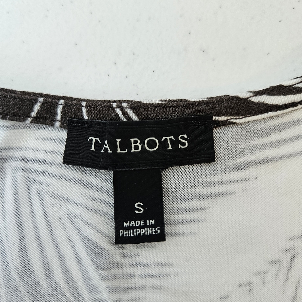 Talbots Mock Wrap Tropical Short Sleeve Dress Sz S Brown White - Picture 3 of 8